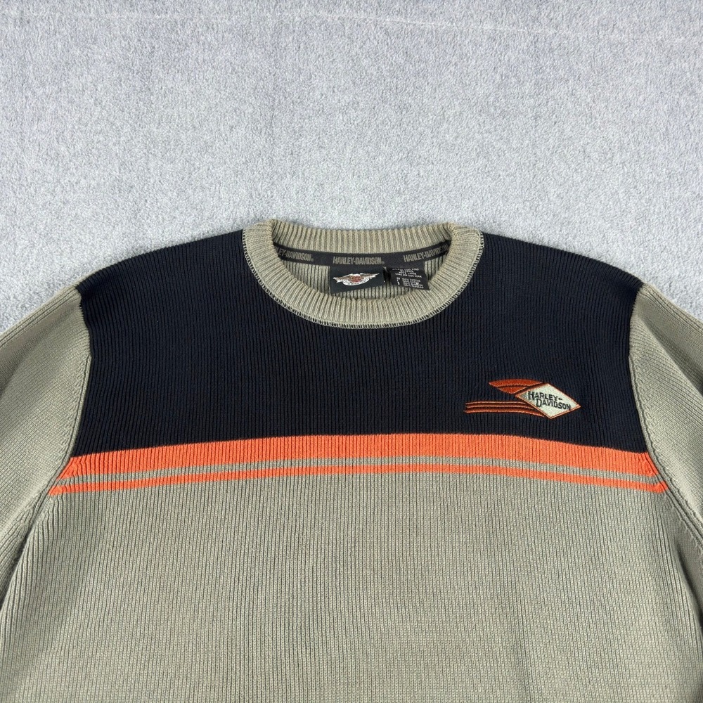 Harley-Davidson Knit Cotton Pullover Sweater Mens L Green Crew Neck